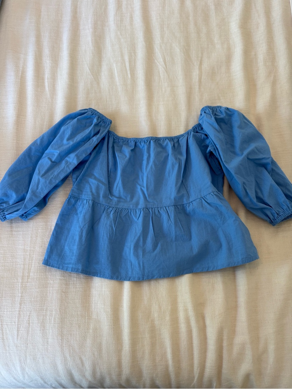 Off-Shoulder Blue Peplum Blouse